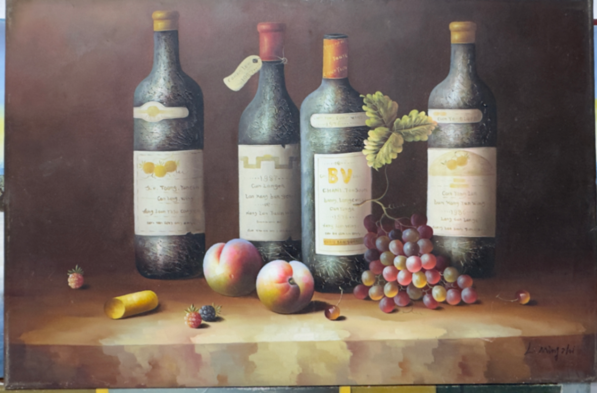 Martwa natura z winem i owocami